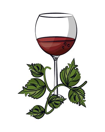 wine cup drink with leafs plant vector illustration designのイラスト素材