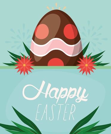 happy easter card with egg painted and lettering vector illustration designのイラスト素材