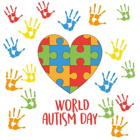 world autism day with heart puzzle vector illustration designのイラスト素材