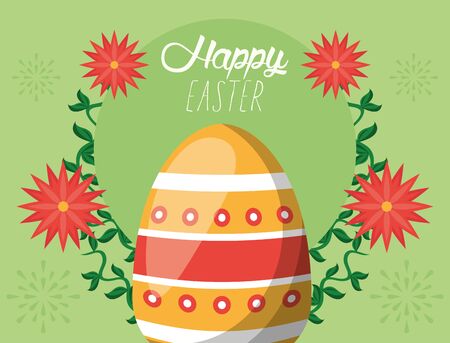 happy easter card with egg painted and lettering vector illustration designのイラスト素材
