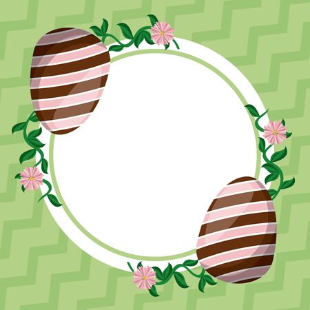 happy easter card with eggs painted circular frame vector illustration designのイラスト素材