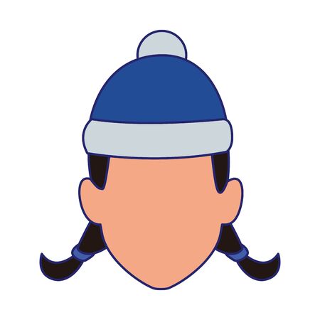 default girl with christmas hat icon over white background, colorful design. vector illustrationのイラスト素材