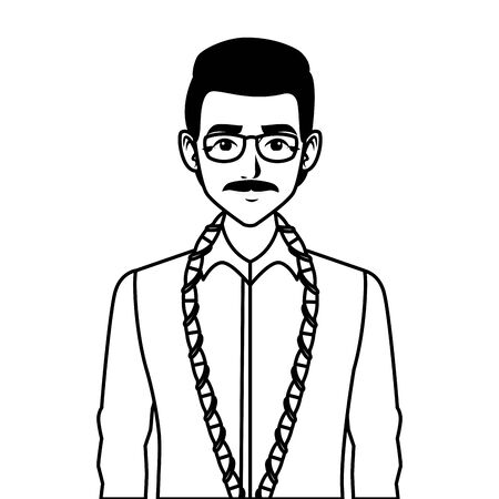 indian asian religion oriental culture, man with moustache wearing glasses isolated cartoon vector illustration graphic designのイラスト素材