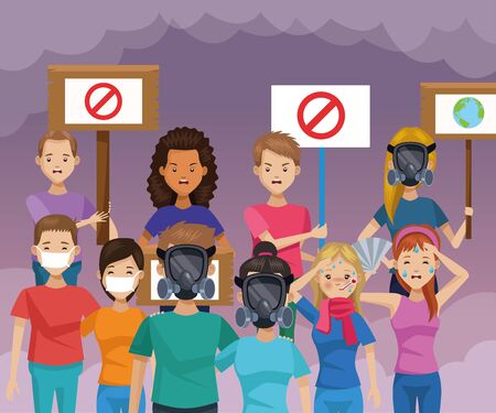 people protesting environmental pollution scene vector illustration designのイラスト素材