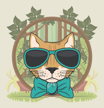 funny cat with sunglasses cool style vector illustration designのイラスト素材