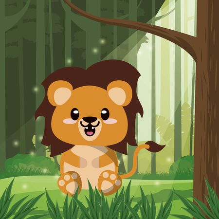 cute lion wild animal character icon vector illustration designのイラスト素材