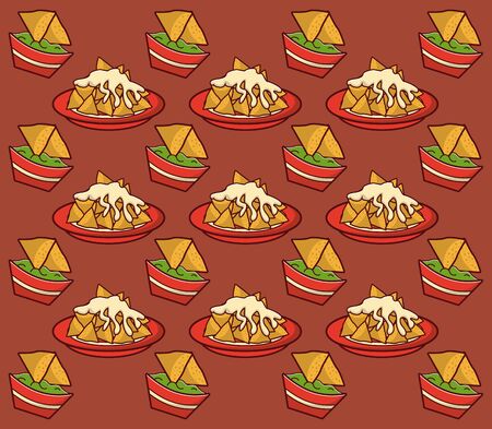 Mexican food nachos gastronomy background pattern vector illustration graphic design.のイラスト素材