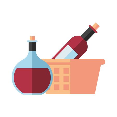 wine bottle drink in basket straw vector illustration designのイラスト素材