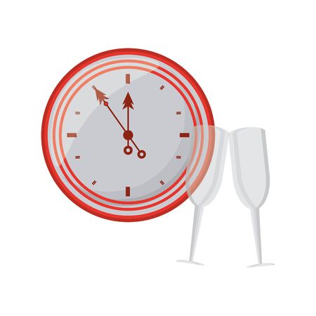 time clock watch with champagne cups vector illustration designのイラスト素材
