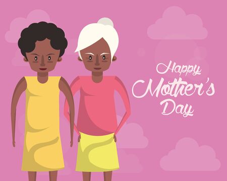 happy mothers day card with afro grandmother and daughter vector illustration designのイラスト素材