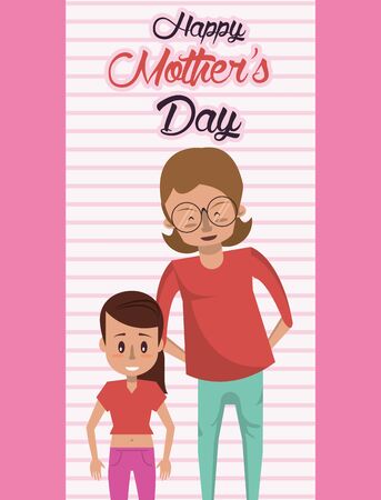 happy mothers day card with mother and daughter vector illustration designのイラスト素材