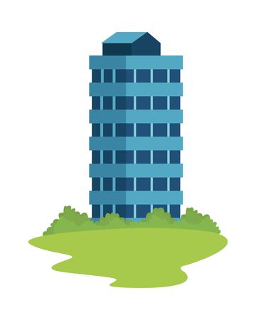 building with windows in grass icon vector illustration designのイラスト素材