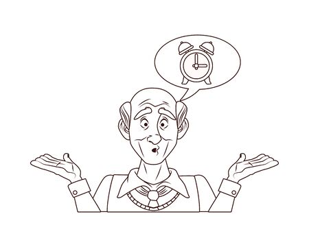 old grandfather with alarm clock in speech bubble vector illustration designのイラスト素材