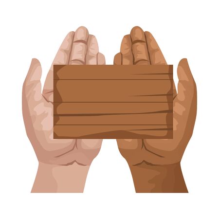 interracial hands human with wooden label vector illustration designのイラスト素材