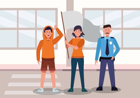 activists people protesting with banners characters vector illustration designのイラスト素材