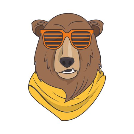 funny bear grizzly with sunglasses cool style vector illustration designのイラスト素材