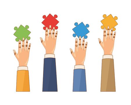 hands with puzzle game pieces isolated icon vector illustration designのイラスト素材