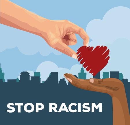 interracial hands with heart stop racism campaign vector illustration designのイラスト素材