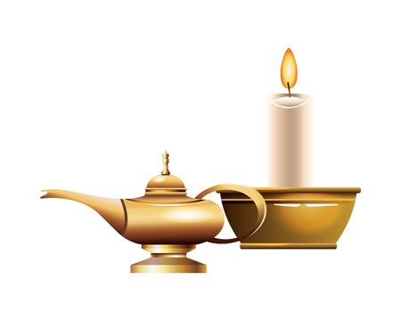 Antique golden magic lamp and candle vector illustration graphic designのイラスト素材