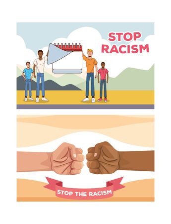 group of interracial men stop racism campaign vector illustration designのイラスト素材