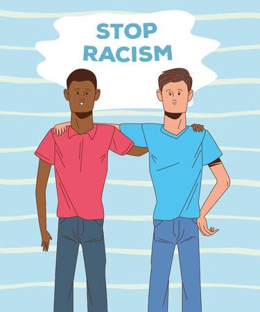 couple of interracial men stop racism campaign vector illustration designのイラスト素材