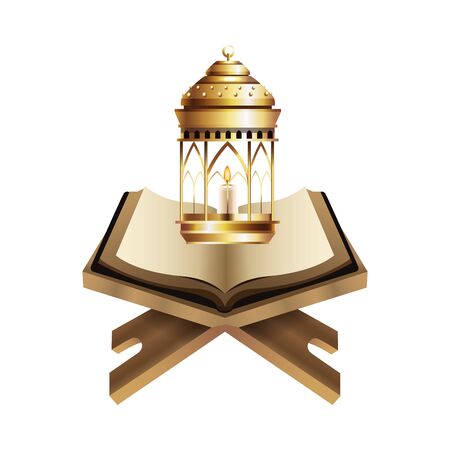Antique golden magic lamp and candle with koran vector illustration graphic designのイラスト素材