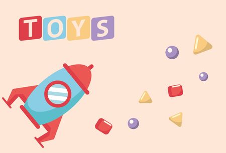 rocket toy and blocks pieces icons vector illustration designのイラスト素材