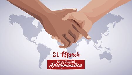 stop racism international day poster with hand shake and planet vector illustration designのイラスト素材
