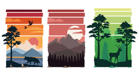 bundle of beautiful landscapes set scenes vector illustration designのイラスト素材