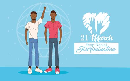 stop racism international day poster with afro men couple vector illustration designのイラスト素材