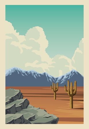 beautiful landscape with desert and cactus scene vector illustration designのイラスト素材