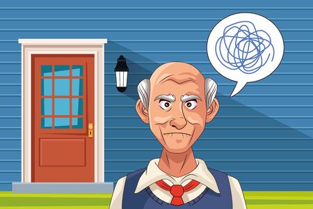 old man patient of alzheimer disease with scribble vector illustrationのイラスト素材