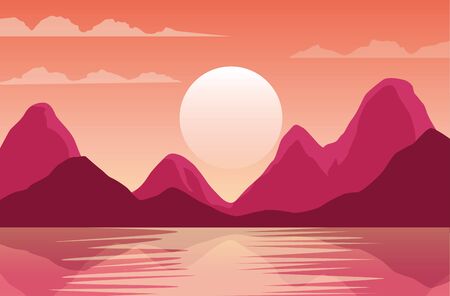 beautiful landscape with lake and mountains scene vector illustration designのイラスト素材