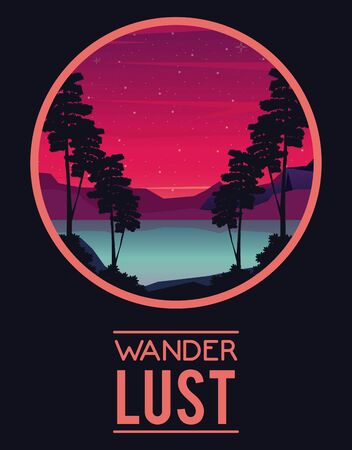 wanderlust poster with forest landscape scene vector illustration designのイラスト素材