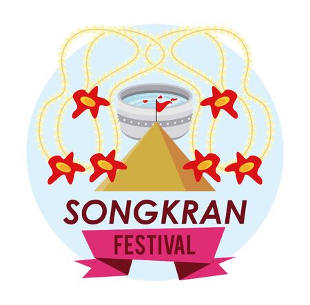 songkran celebration party with bowl water and sand mountain vector illustration designのイラスト素材
