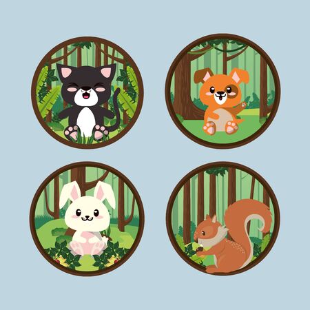 cute animals group in landscape scene vector illustration designのイラスト素材