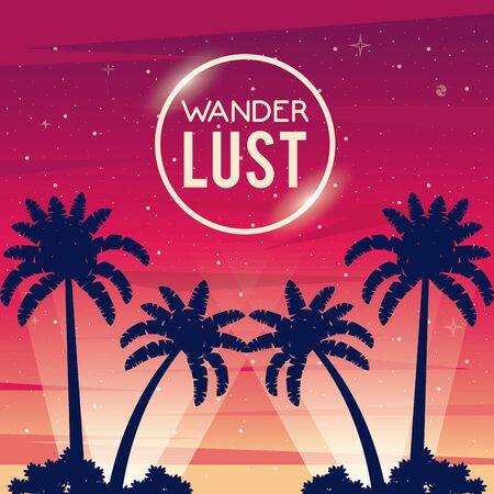 wanderlust poster with trees palms scene vector illustration designのイラスト素材