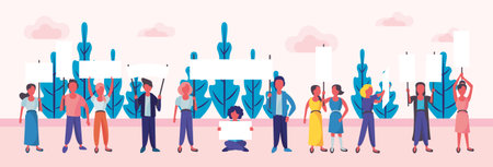 group of activist people protesting in the camp vector illustration designのイラスト素材