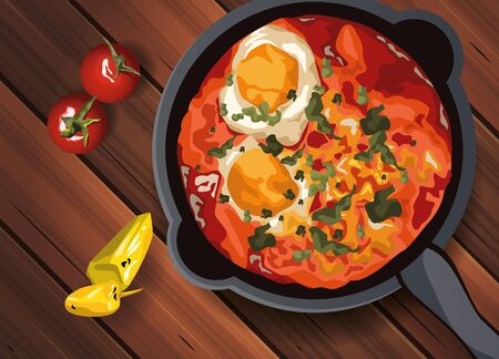 middle eastern food in wooden table vector illustration designのイラスト素材