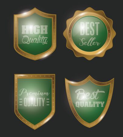 bundle of badges golden emblems icon vector illustration designのイラスト素材