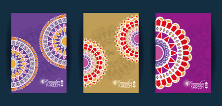 eid mubarak card with lettering and mandalas set frames vector illustrationのイラスト素材