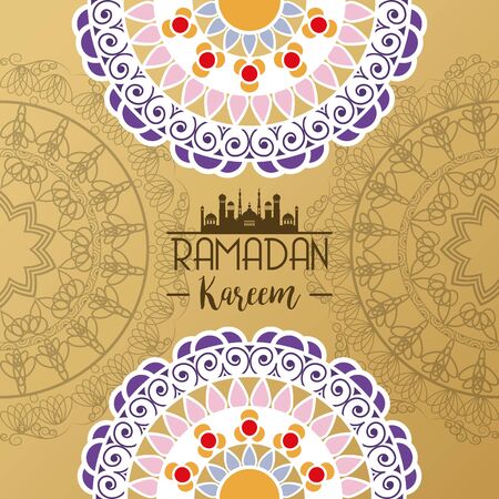 eid mubarak card with lettering and mandalas frame vector illustration designのイラスト素材