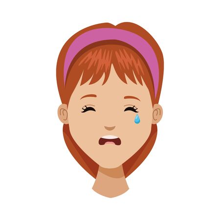 young woman crying head avatar character vector illustration designのイラスト素材