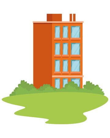 building with windows in grass icon vector illustration designのイラスト素材