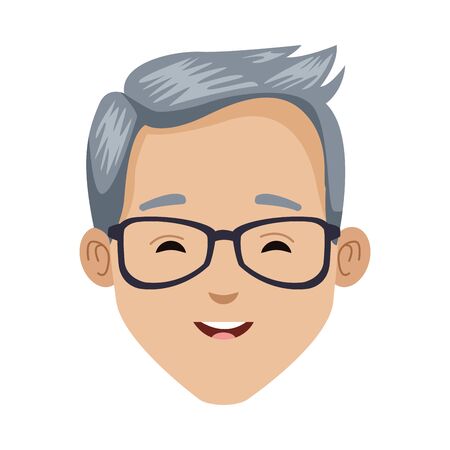 young man with glasses head character icon vector illustration designのイラスト素材