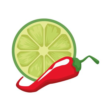 chili pepper with lemon citrus fruit vector illustration designのイラスト素材