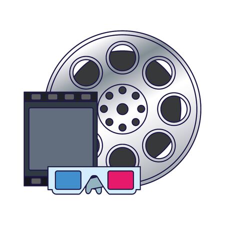 film reel with 3d glasses over white background, colorful design, vector illustrationのイラスト素材
