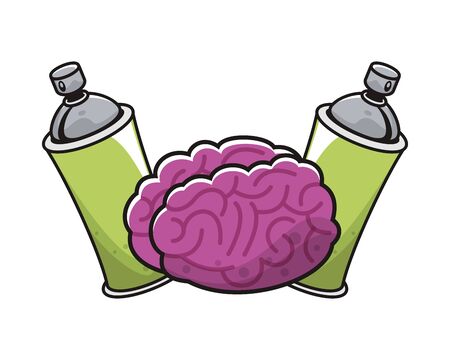 brain organ with spray paint bottles vector illustration designのイラスト素材