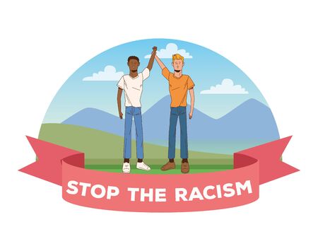 couple of interracial men stop racism campaign vector illustration designのイラスト素材