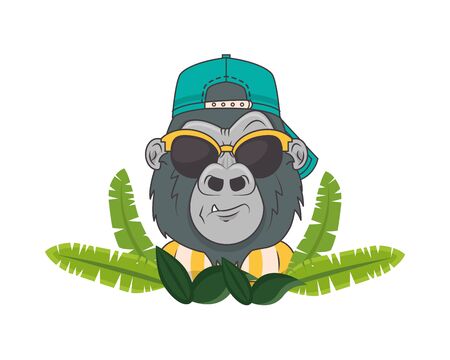 funny gorilla with sunglasses cool style vector illustration designのイラスト素材